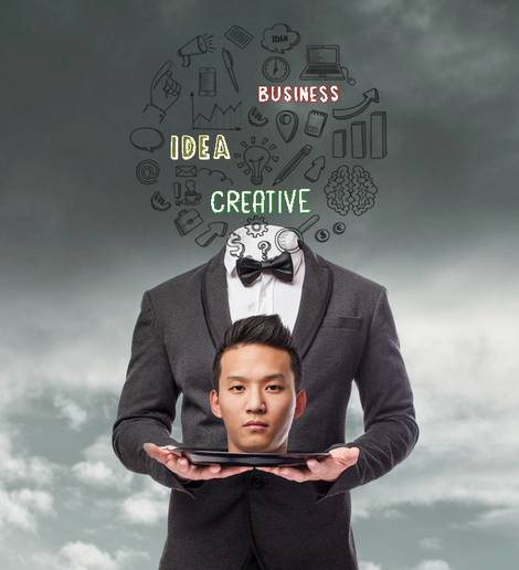businessman headless replaced with ideas - simopedia - website creation - outside the box