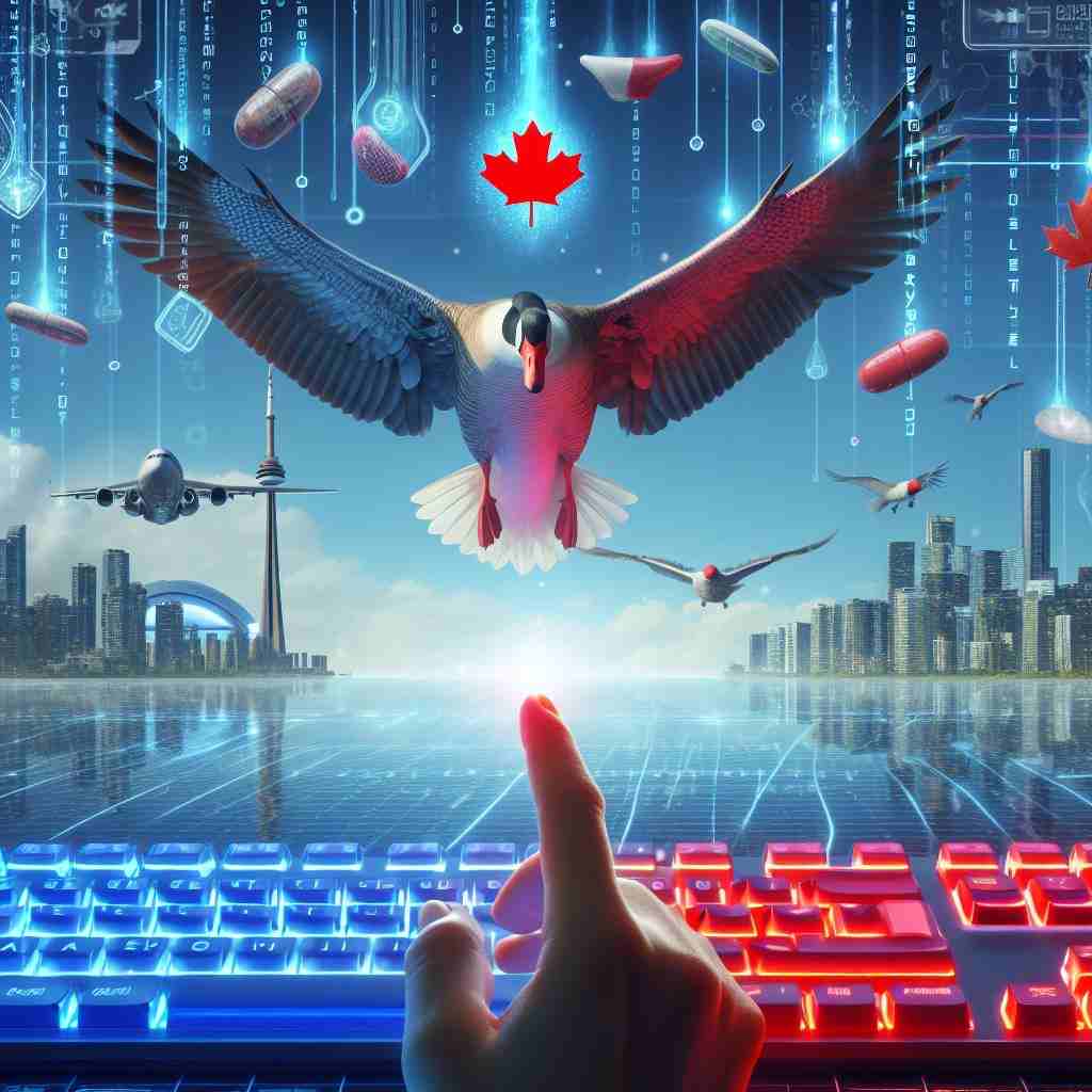 Ontario Canada 3D Keyboard - A symbol of technology innovation, suspended midair, representing Ontario's leadership in technological advancements.
