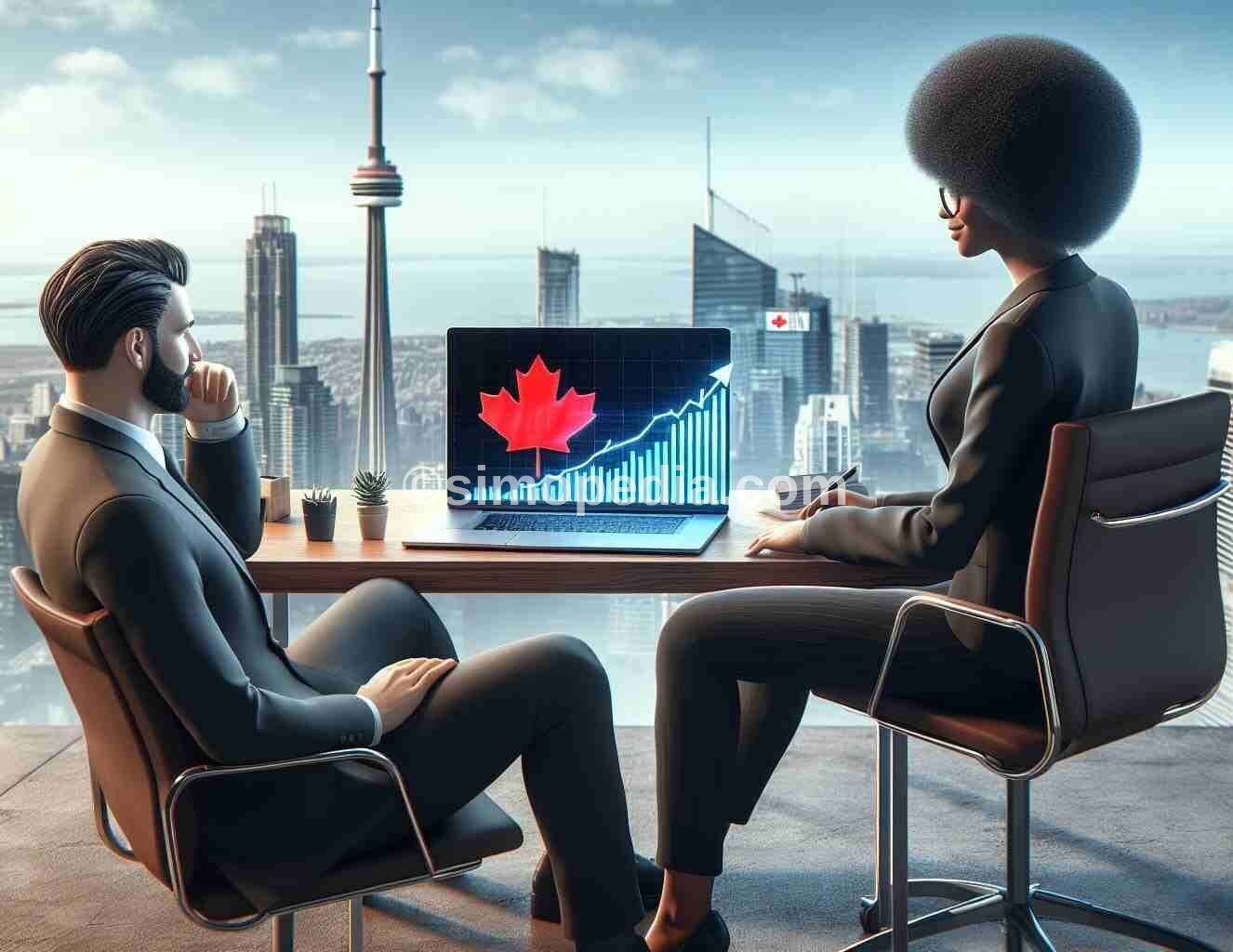 A person typing on a laptop with a city skyline in the background, representing a digital marketing expert in Toronto, Ontario, Canada.